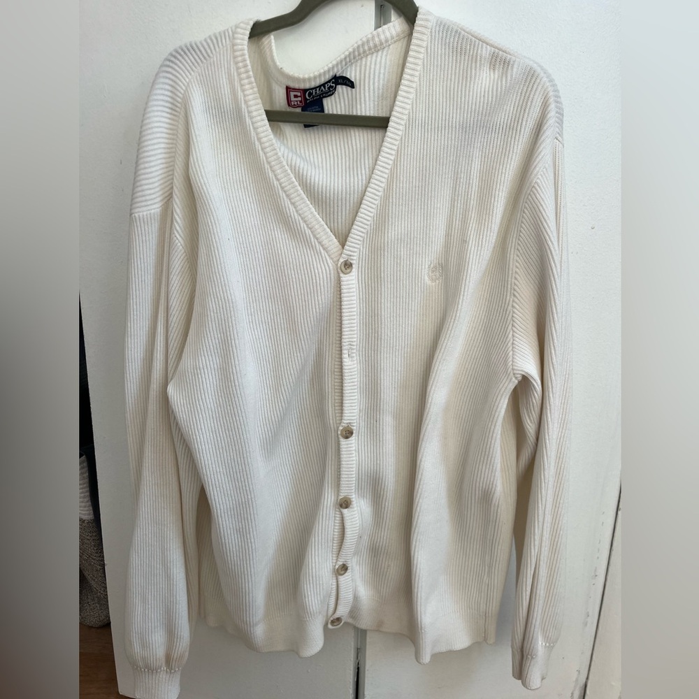 Vintage Chaps Ralph Lauren 100% Cotton White Cardigan